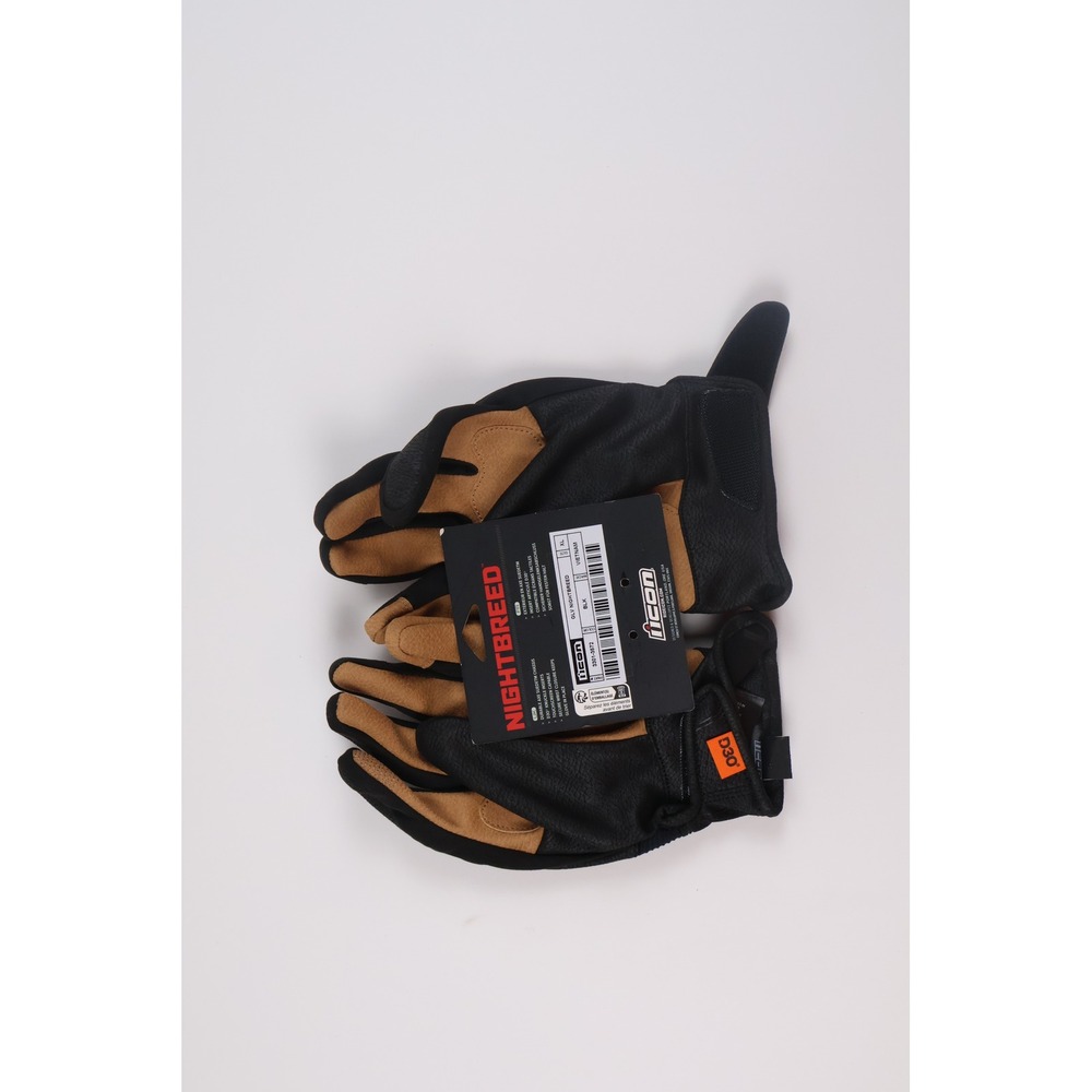 Icon Nightbreed Motorcycle Gloves XL Black Tan D3O Leather Riding Gear
